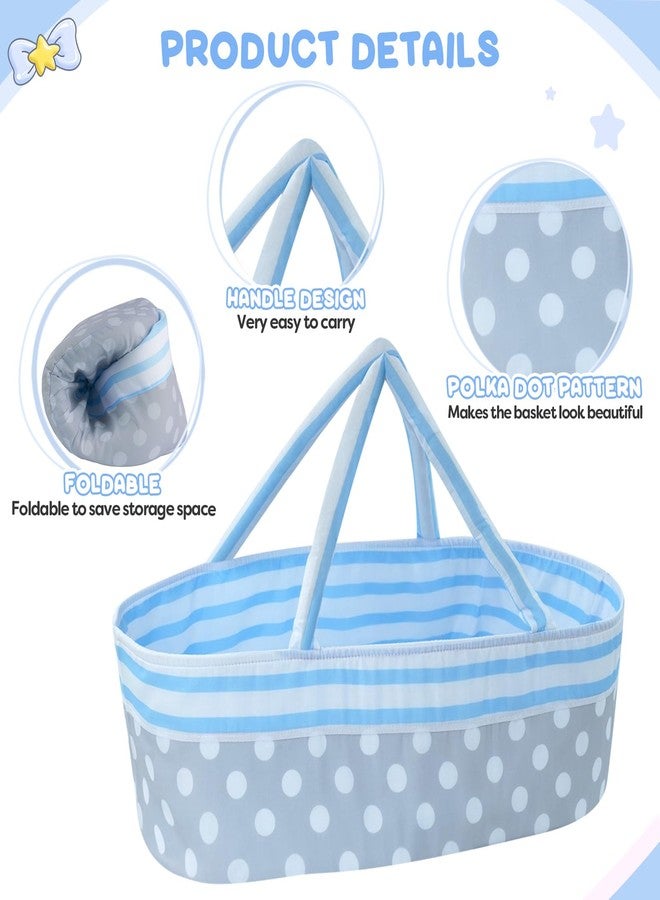 JIZHI 8 Pcs Reborn Baby Doll Clothes Set with Bassinet for 17-22 Inch Babydolls, Realistic Baby Boy Dolls Clothes fit Lifelike Reborn Baby Doll Accessories, Blue (Not Doll) - Image 3